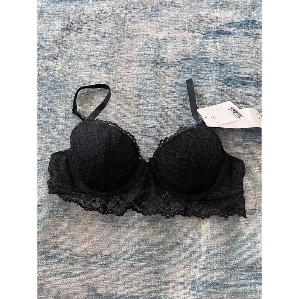 NWT! H&M Black Floral Lace Underwire Bra 34A